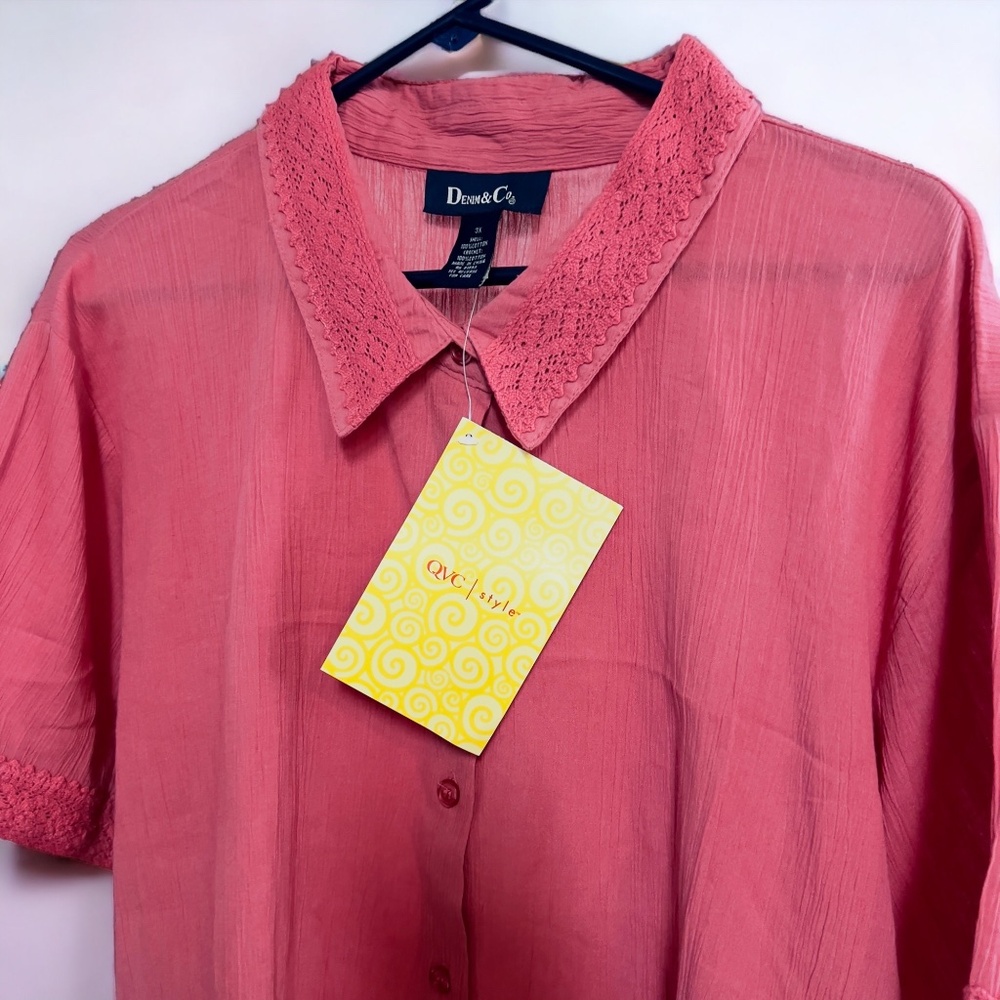 Denim & Co. Crochet & Gauze Blouse, Size 3X NWT